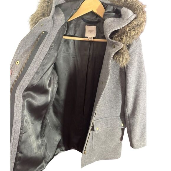 J Crew Vail Parka Womens Jacket Wool Faux Fur Trim Hood Coat Gray Size 4 - Picture 9 of 10